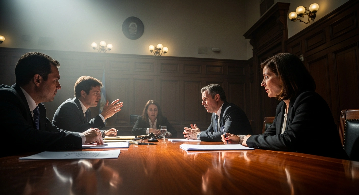 Lawyers representing the family of Diego Maradona and defense attorneys argue in an Argentine courtroom during the suspended trial regarding the football legend's death.