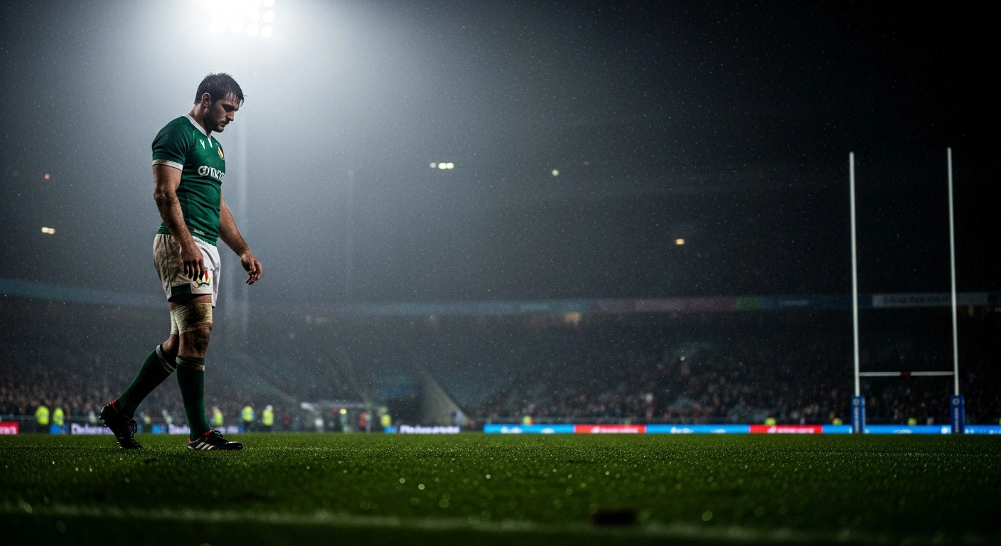 Italian rugby player Marco Riccioni walks off the field after receiving a red card during a match against Australia.