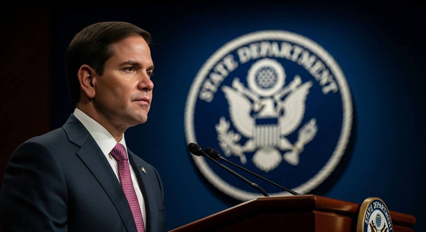 U.S. Secretary of State Marco Rubio speaks at a podium while discussing potential political changes in Cuba.