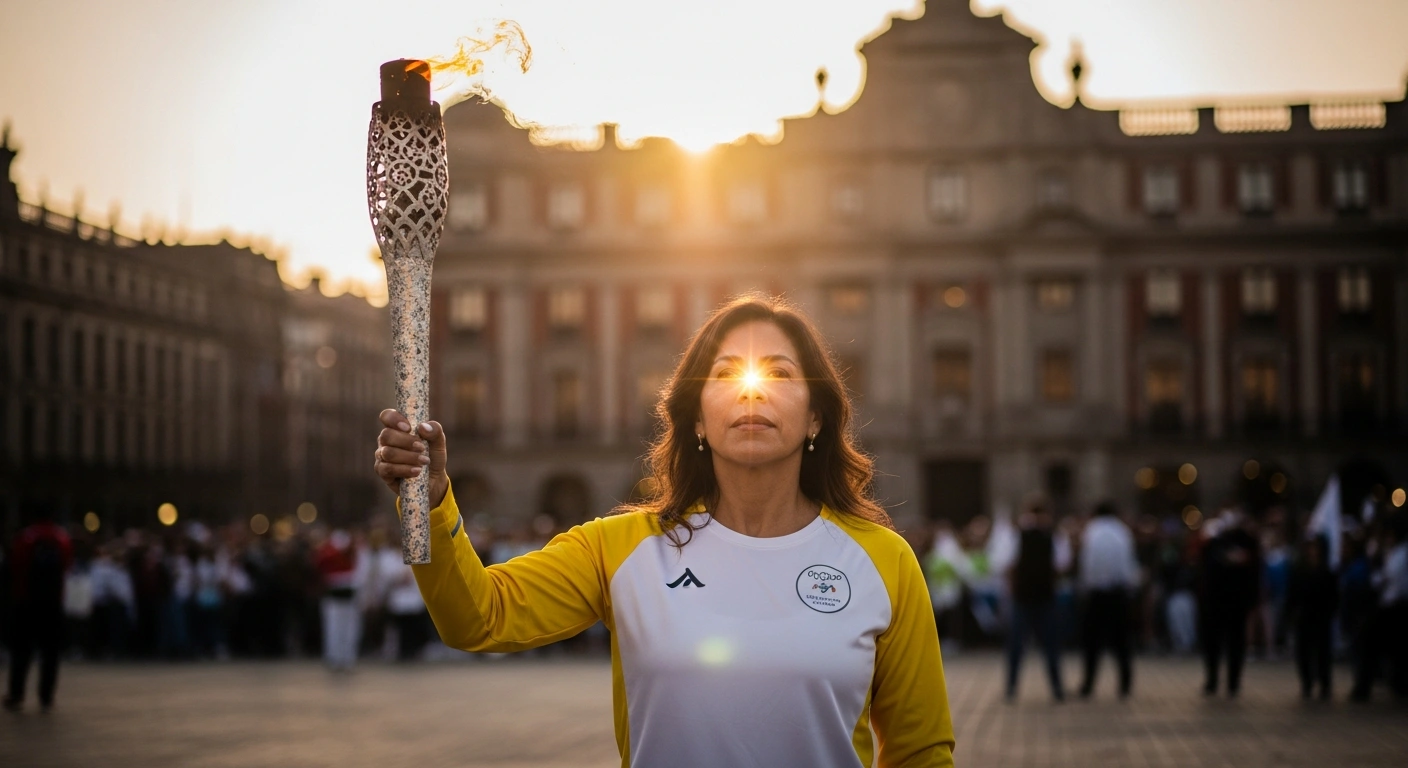 Dominican artist Maridalia Hernández carries the ceremonial torch during the relay for the Santo Domingo 2026 Central American and Caribbean Games in Santiago.