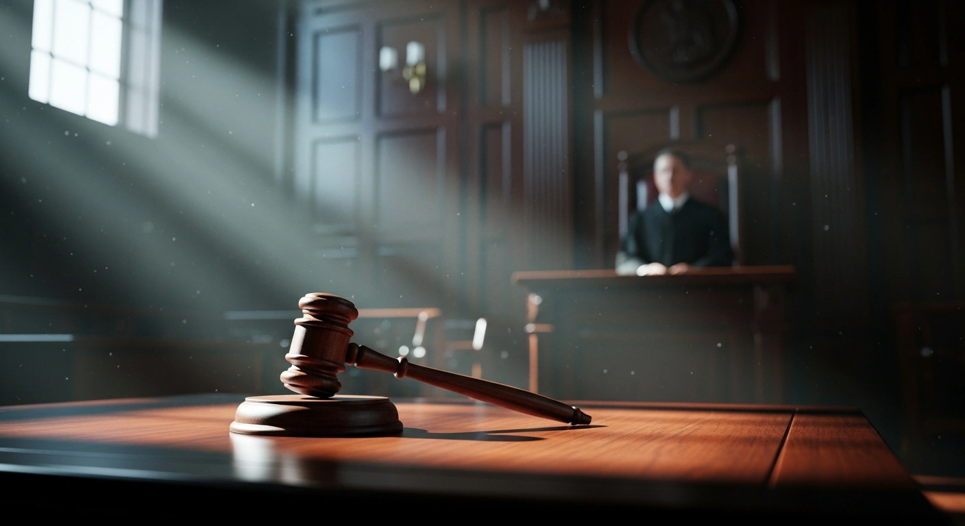 A wooden gavel rests on a desk in a courtroom where Supreme Court Justice Nunes Marques archived a criminal complaint against former President Jair Bolsonaro.