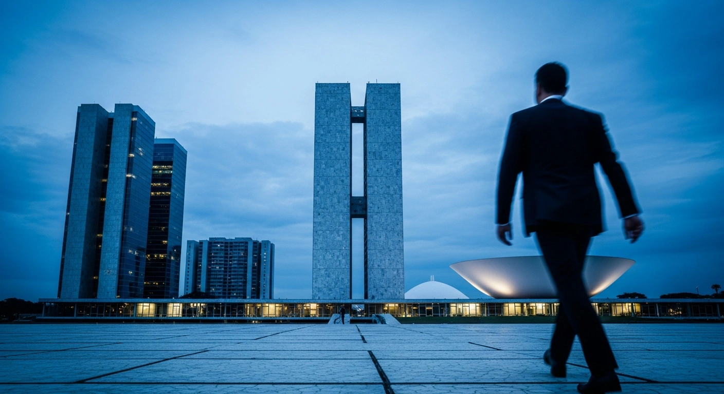 A dramatic view of government buildings in Brasília representing the ongoing legal investigations into Master Bank and banker Daniel Vorcaro.