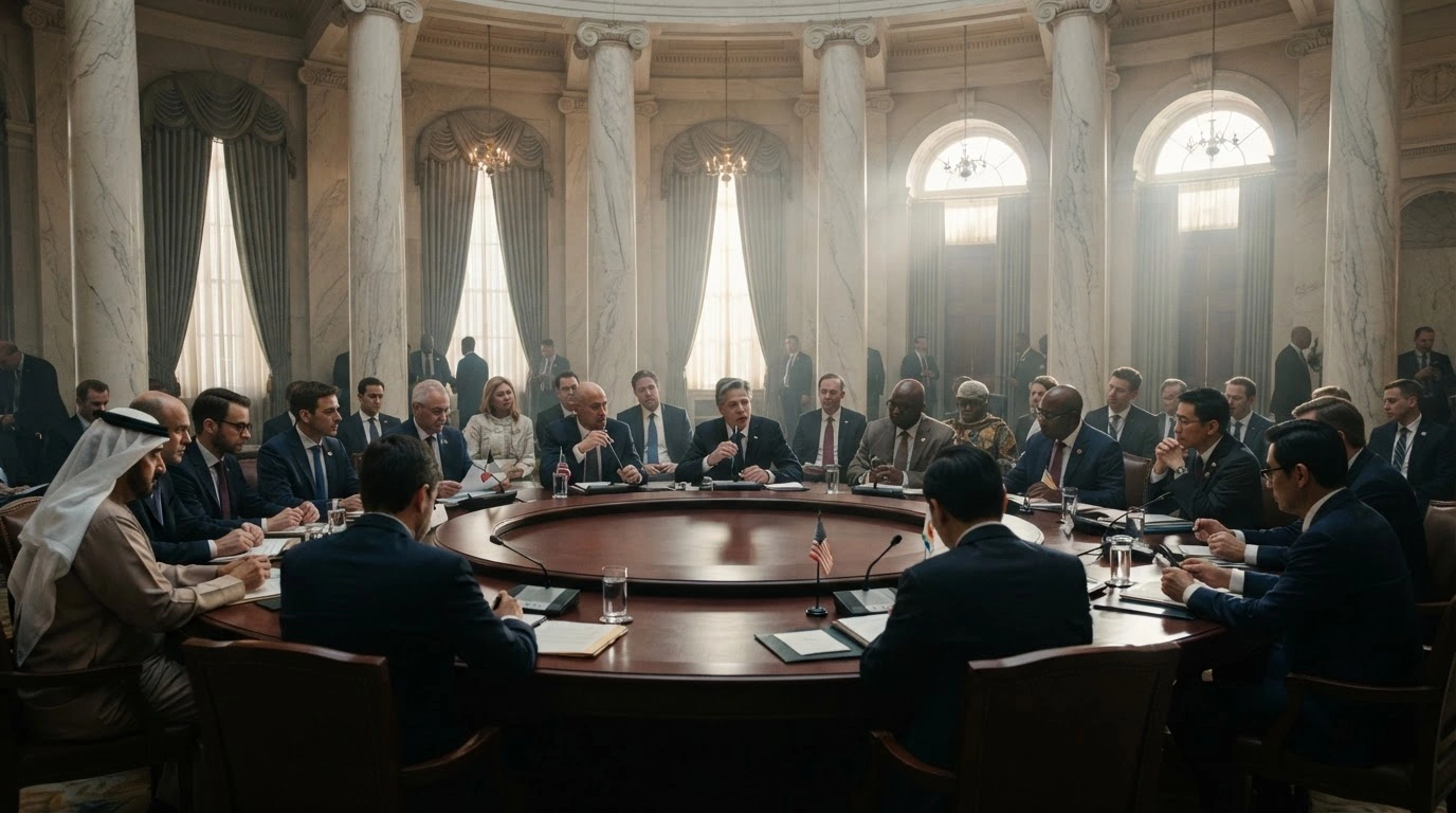 International representatives from twenty-four nations gather at a diplomatic summit in Washington, D.C. to discuss regional security and strategic partnerships.