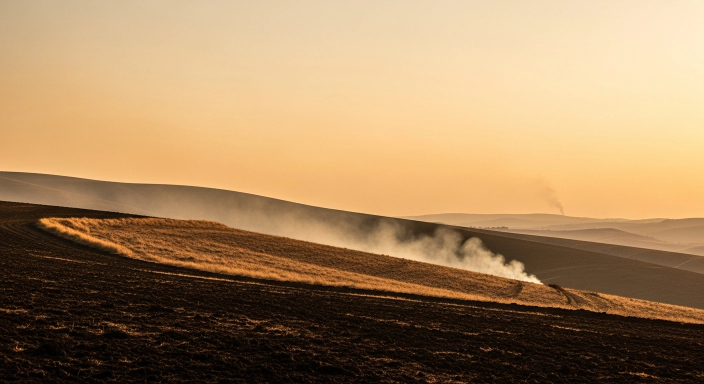 A dry and parched Mediterranean landscape in Italy and Greece shows signs of an elevated wildfire risk during a hot August.