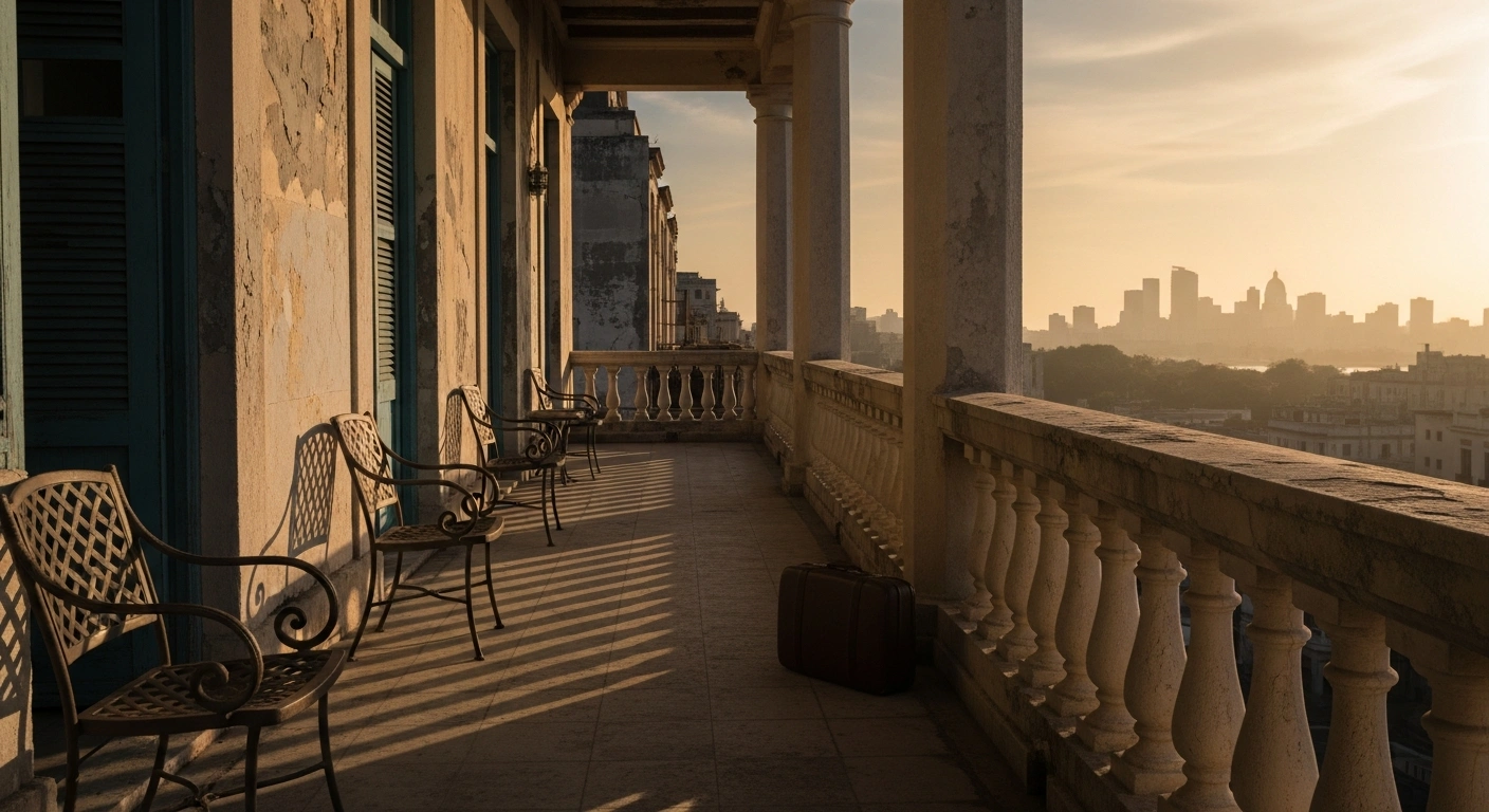 An empty hotel balcony in Cuba symbolizes the departure of Meliá Hotels International due to complex legal and financial challenges.
