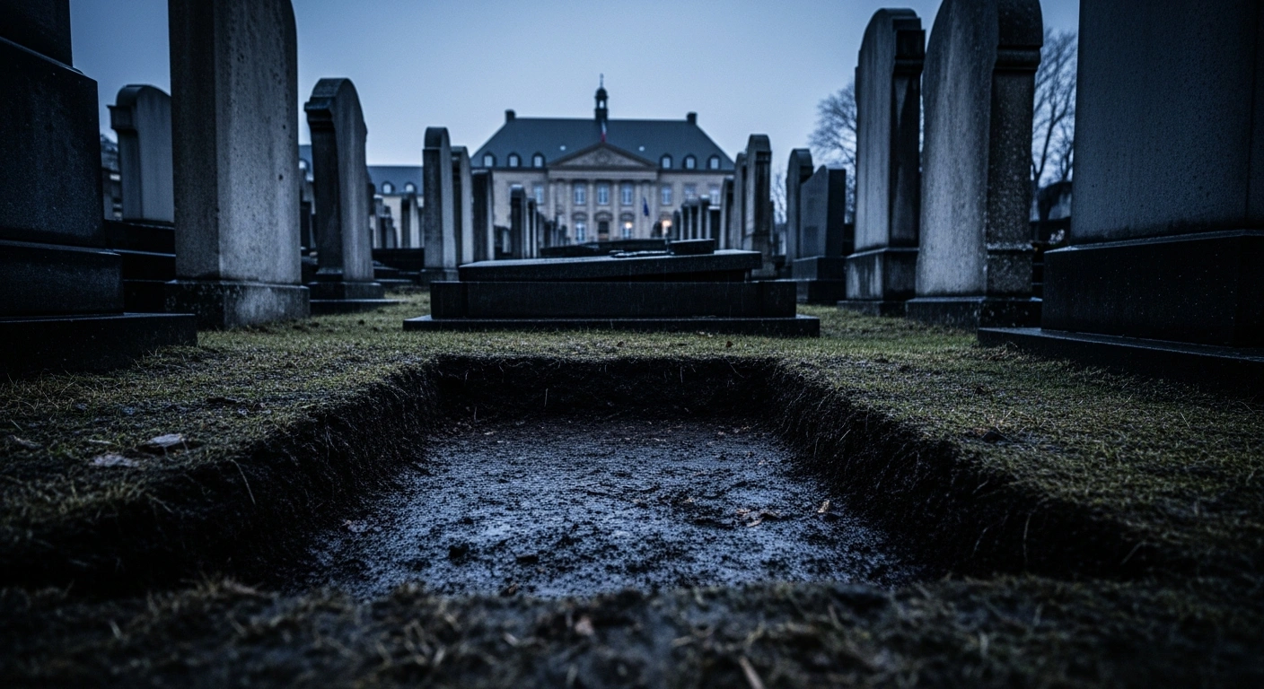 A freshly excavated grave site in a Luxembourg cemetery represents the site where the remains of Ukrainian nationalist leader Andriy Melnyk were exhumed, sparking a diplomatic protest from Russia.