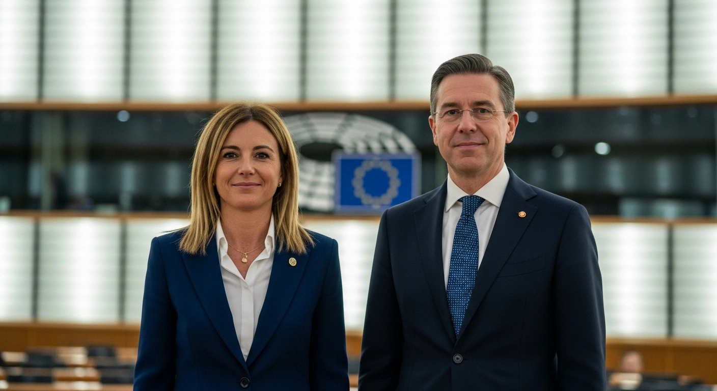 Italian Prime Minister Giorgia Meloni and Danish Prime Minister Mette Frederiksen stand together to discuss new European Union immigration policies and border security.