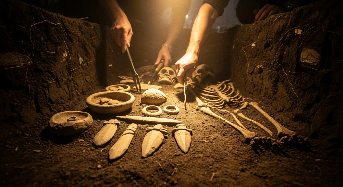Archaeologists in Halle, Germany, carefully excavate a 9,000-year-old grave containing ancient ritual objects to conduct a new DNA analysis.