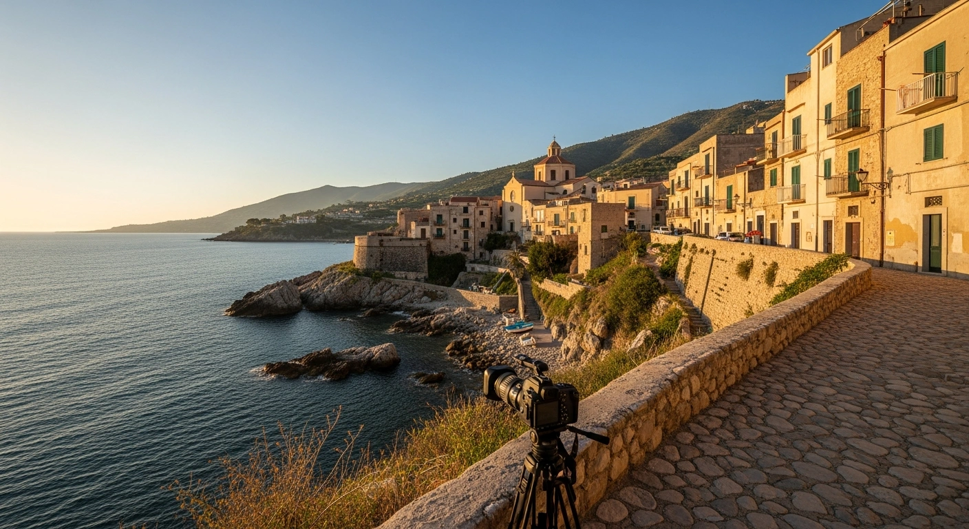 A peaceful view of the coastal landscape in the Province of Messina, Sicily, where a minor earthquake was recently recorded.