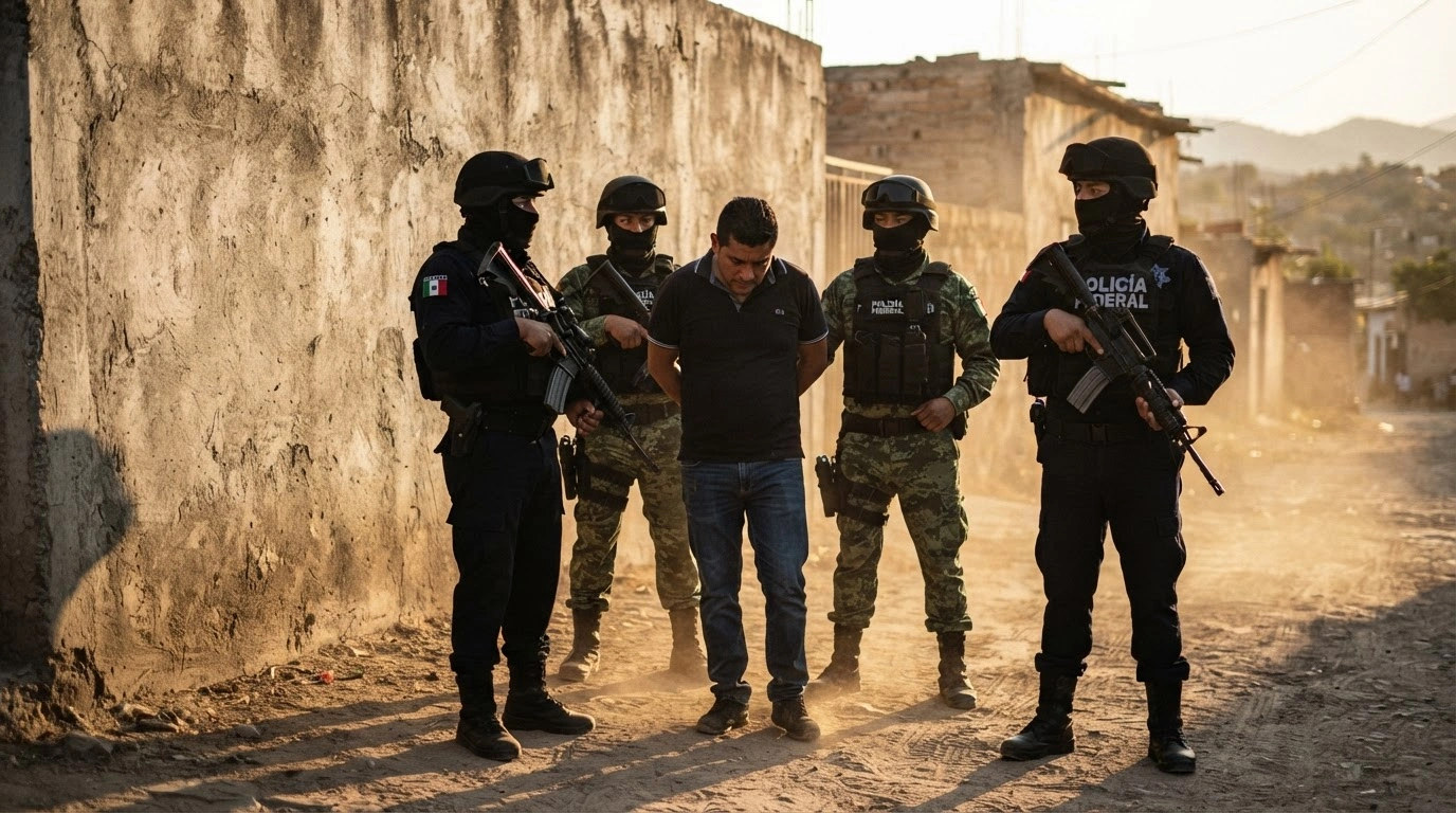 Mexican security forces apprehend a cartel suspect known as El Kamoni during a tactical operation in the state of Michoacán.