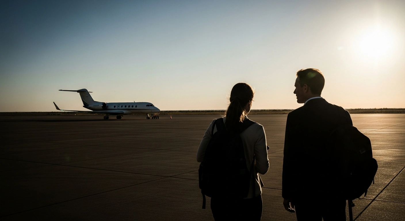 Two Mexican journalists from TUDN stand on a South African tarmac after being released from house arrest following diplomatic negotiations.