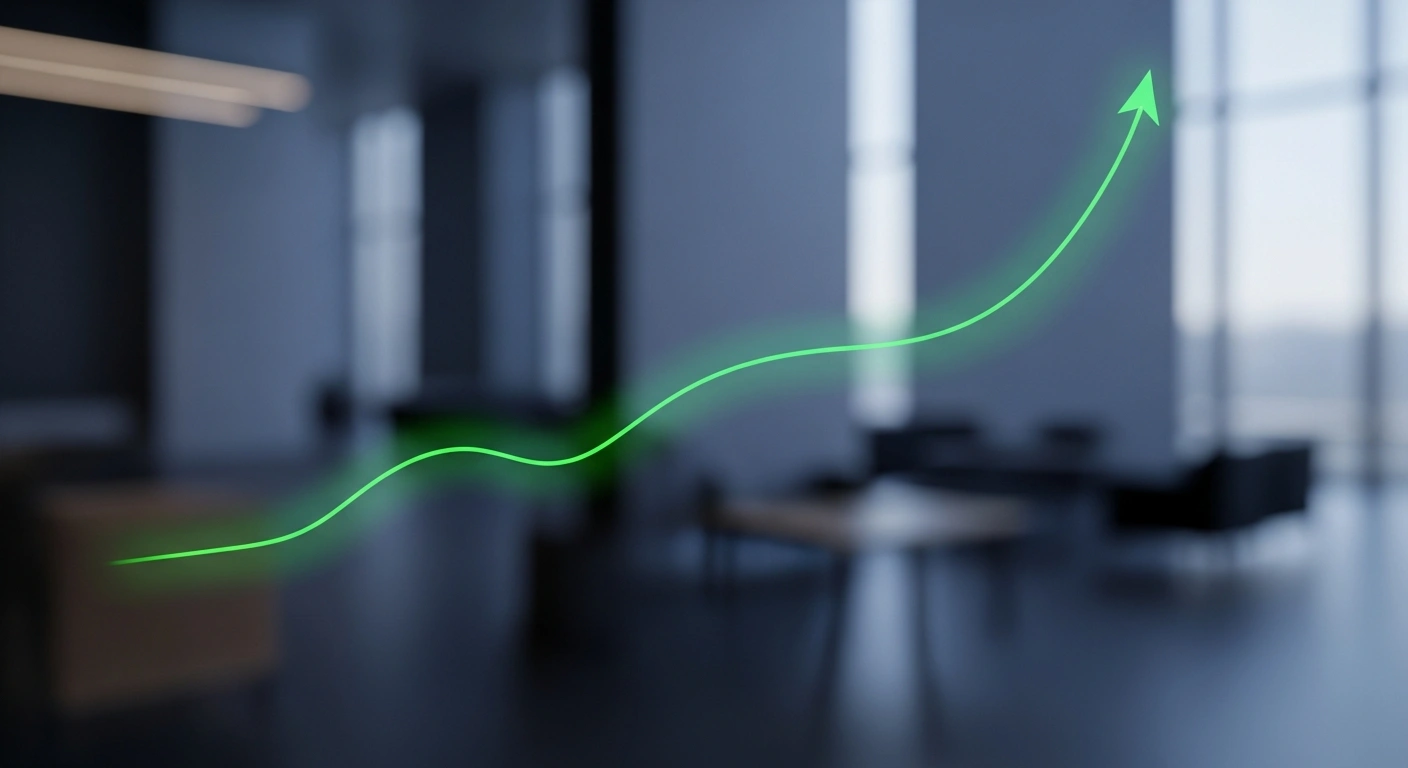 A holographic financial display shows a vibrant green line representing the Mexican peso's value, depicting a six-session winning streak with a minor dip against the U.S. dollar at the end, reflecting market reactions to the U.S. government shutdown.