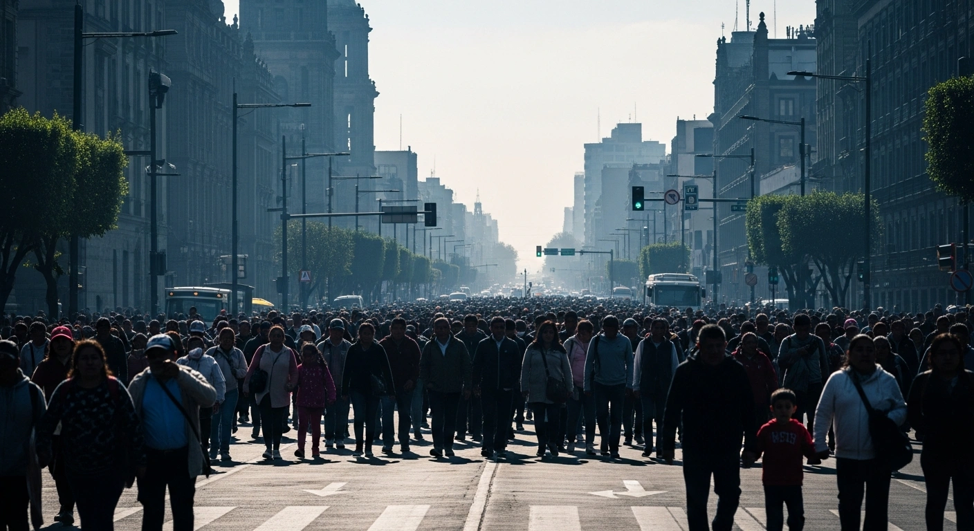 Families of missing sailors march through the streets of Mexico City during a public demonstration to seek government attention.