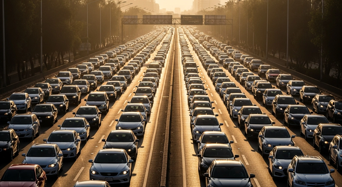 A congested highway in Mexico City during the enforcement of the Hoy No Circula environmental traffic regulations.