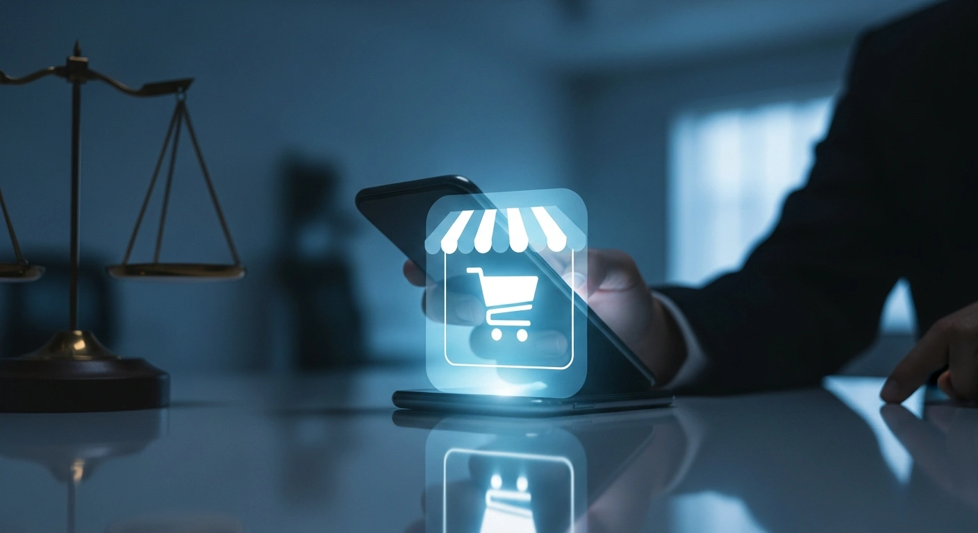 A person holds a smartphone displaying an online shopping interface, representing the collective lawsuit filed by Profeco against Walmart for cancelled purchases.