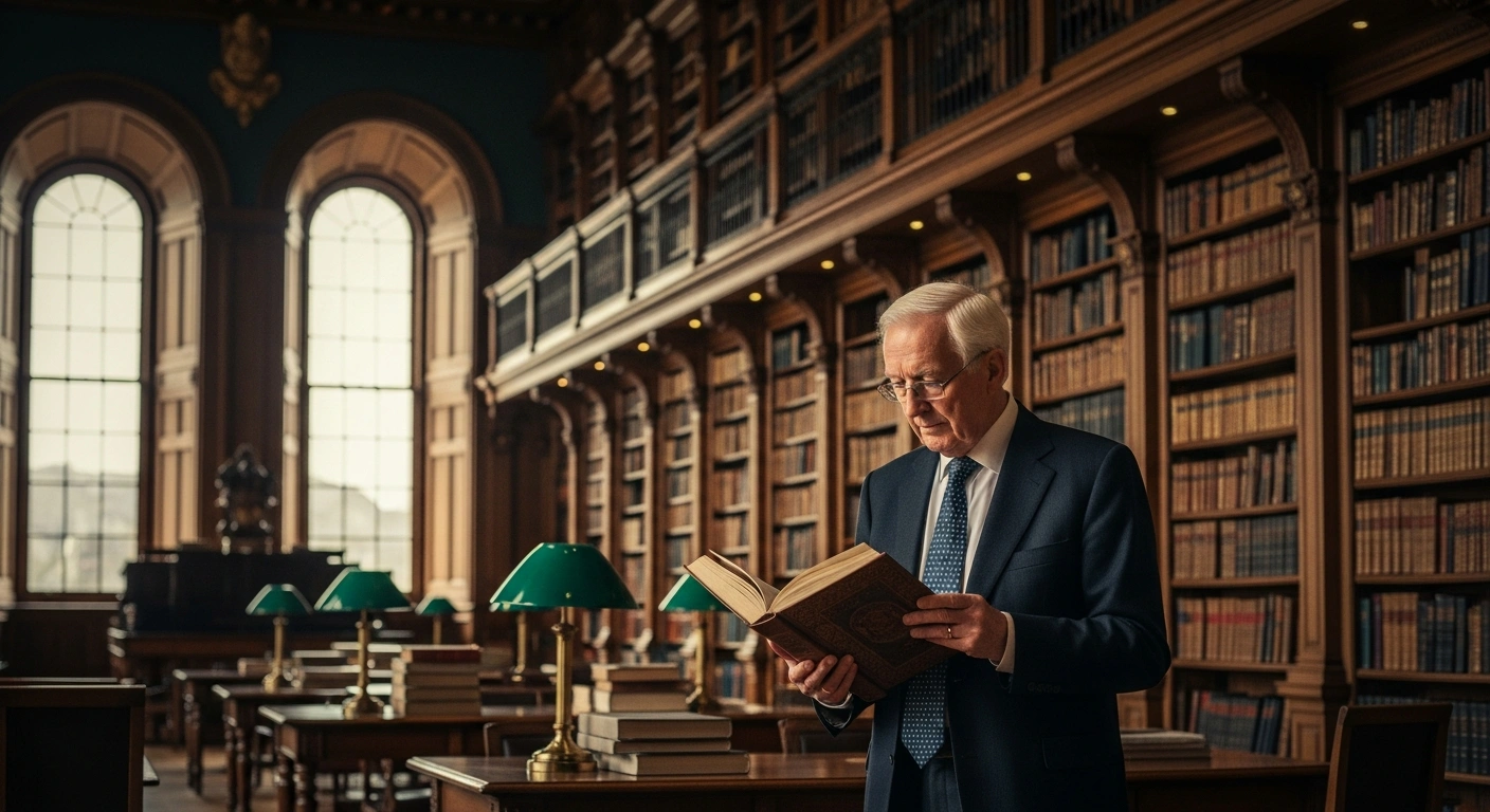 Taoiseach Micheál Martin stands in the National Library of Ireland during the official launch of the book Sean Lemass – The Lost Memoir.