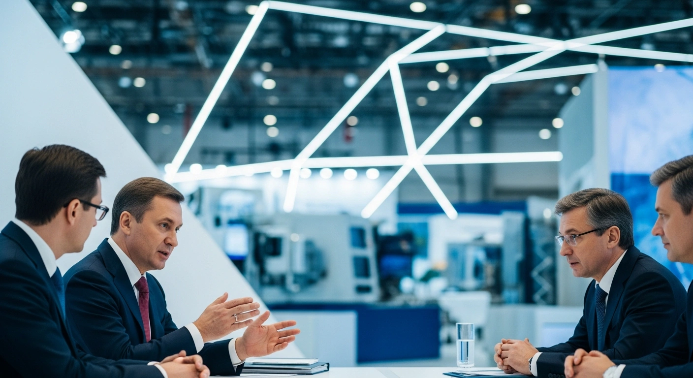 Russian Prime Minister Mikhail Mishustin participates in high-level industrial cooperation discussions with international counterparts at the INNOPROM exhibition in Yekaterinburg.