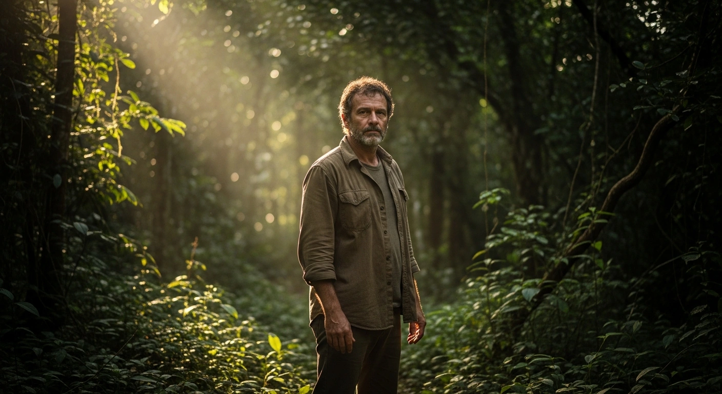 A university professor who went missing in 2020 stands alone in a forest in the interior of São Paulo, Brazil, after being located by police.
