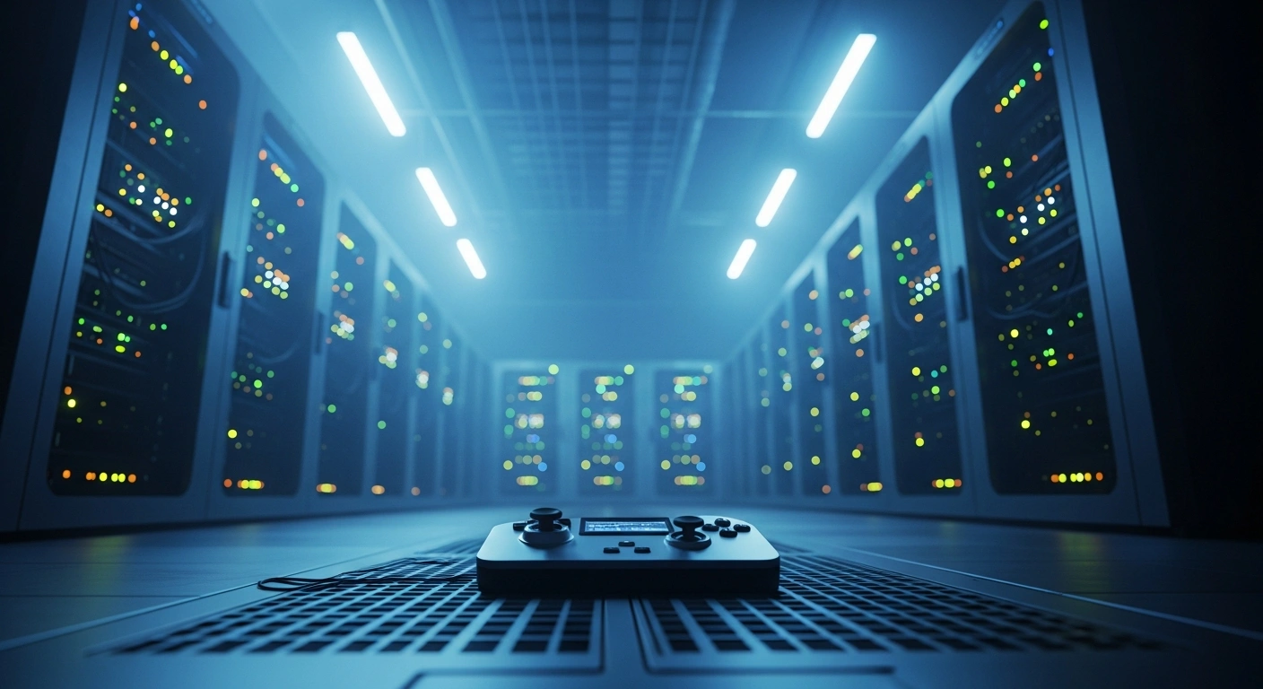 Rows of cryptocurrency mining servers operate in a dark room as part of an investigation into illegal political funding in Moldova.