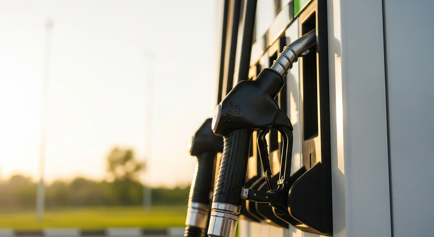 A close-up view of a fuel pump nozzle at a gas station in Moldova representing the recent decrease in diesel fuel prices.