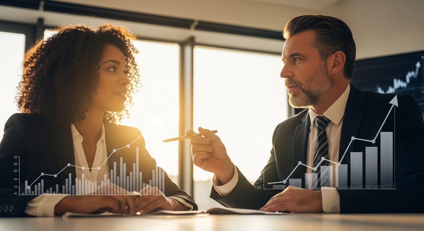 Moldova's Deputy Prime Minister Eugen Osmochescu and EU Ambassador Iwona Piórko are shown in a sunlit conference room, engaged in a discussion about strengthening economic relations and accelerating Moldova's integration into the European market, with economic growth charts visible in the background.