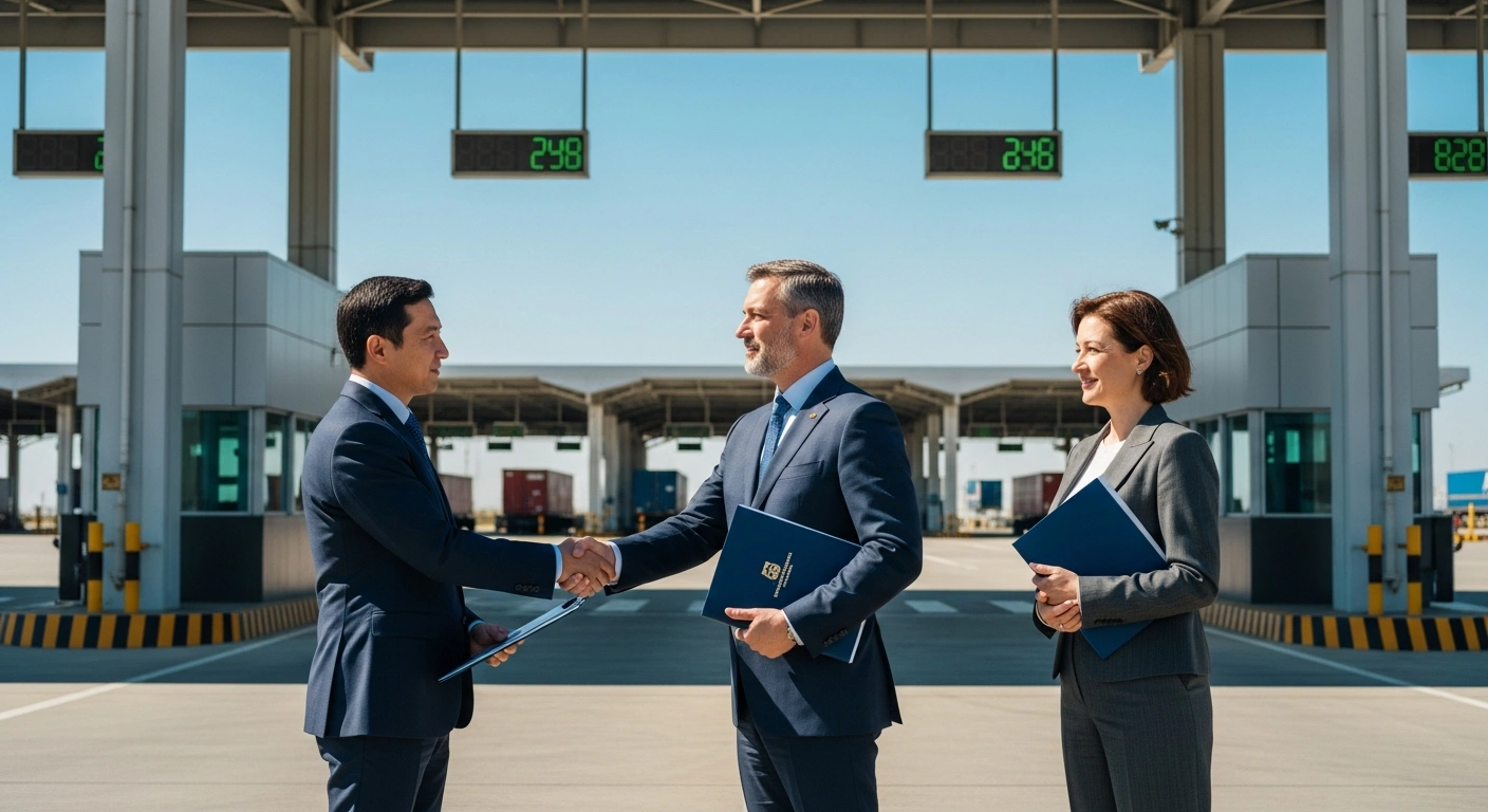 Moldovan and Romanian customs officials meet at a border facility to align national legislation with European Union standards.