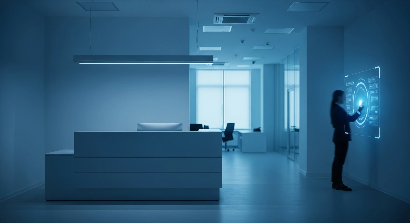 An empty customer service desk at the Moldovagaz office in Chisinau represents the transition to digital and remote consumer platforms.