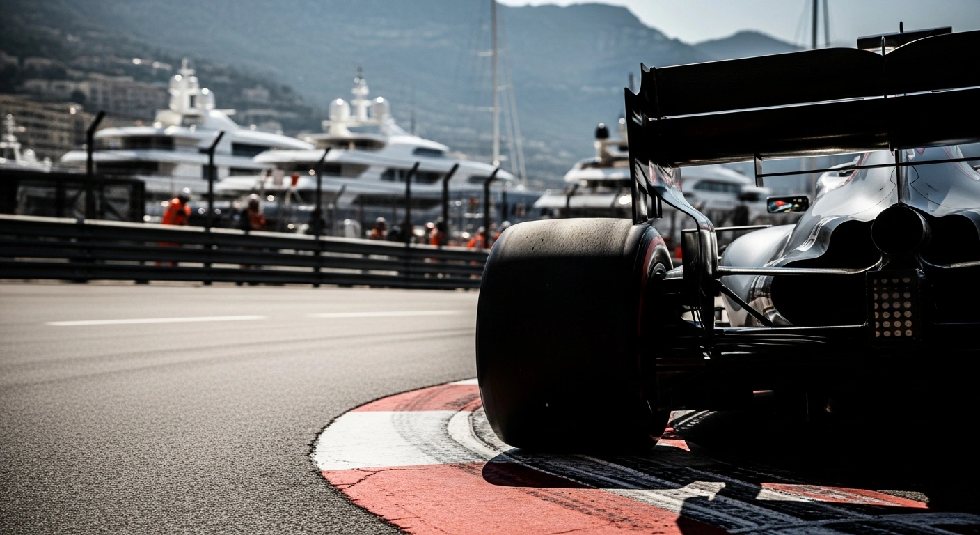 A Formula One race car speeds through a narrow turn on the Monaco Grand Prix circuit under updated FIA technical regulations.