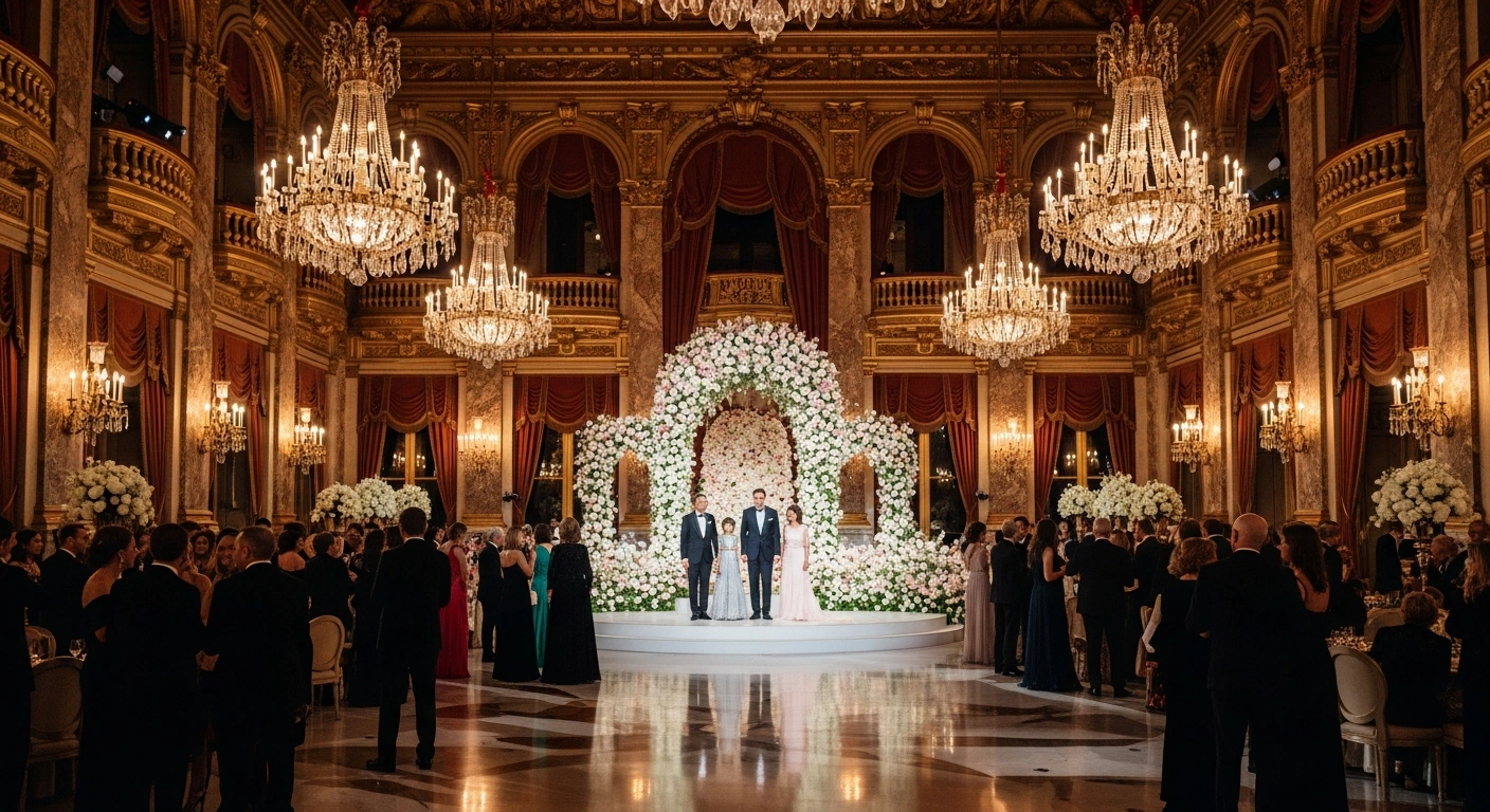 The Princely family and international guests attend the 70th annual Rose Ball at the Salle des Étoiles in Monaco to support the Princess Grace Foundation.