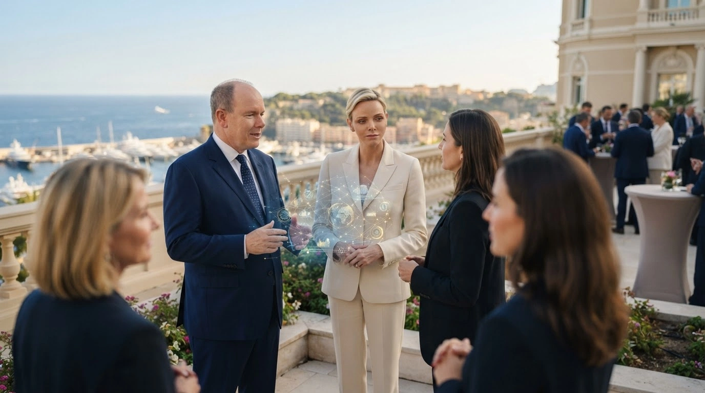 Prince Albert II and Princess Charlene of Monaco host global leaders at the Monaco Summit on Philanthropy to discuss the role of artificial intelligence in humanitarian efforts.
