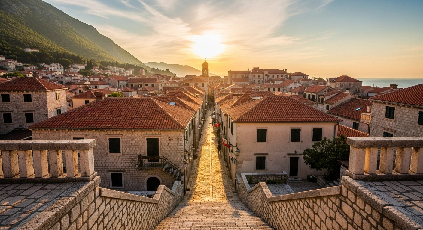 A scenic view of a coastal town in Montenegro represents the European Commission's financial support for the country's integration into the European Union.