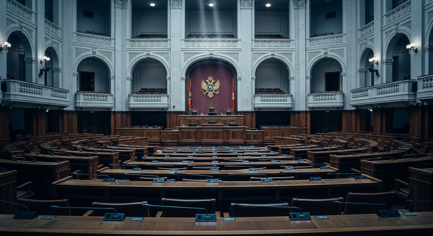 The interior of the Parliament of Montenegro where legislators recently voted to re-adopt amendments to the Law on the Constitutional Court.