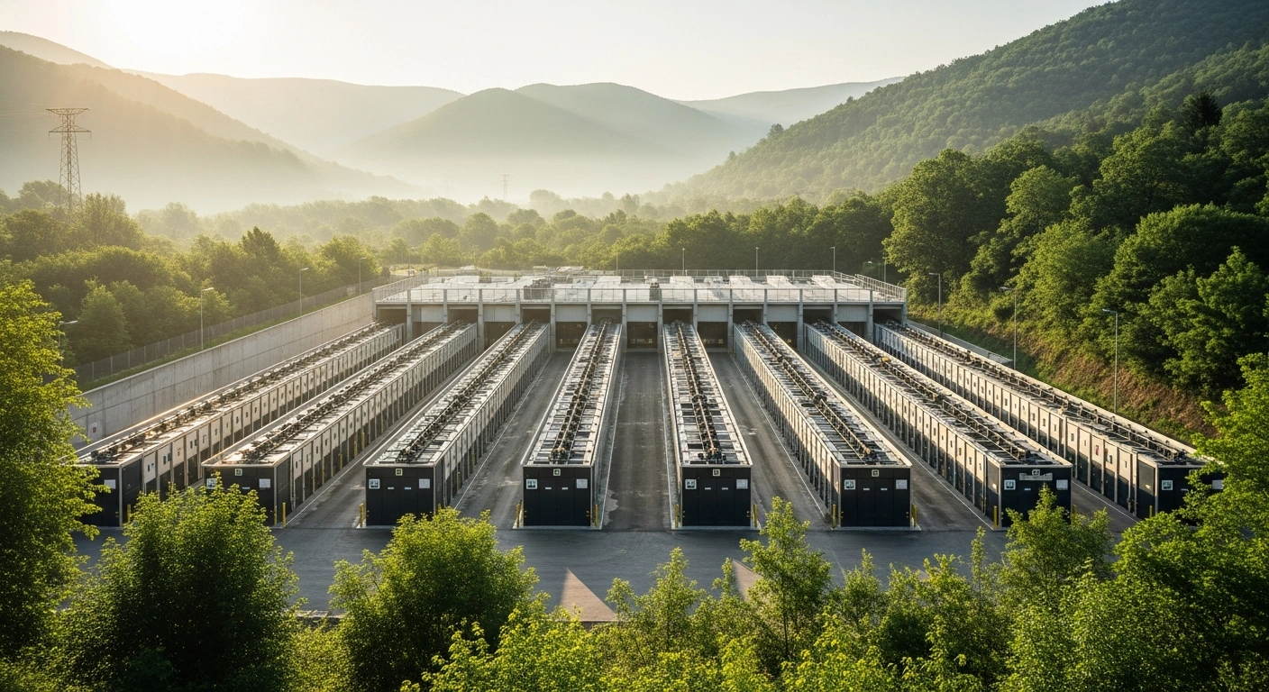 A modern waste management facility operates in the scenic landscape of Montenegro as part of a World Bank environmental initiative.