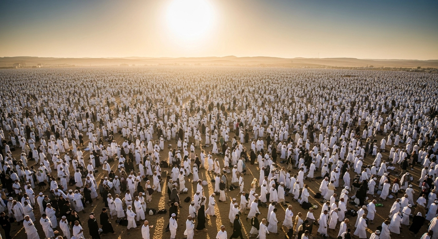 Millions of Muslim pilgrims gather on the plain of Arafat in Saudi Arabia for prayer and reflection during the annual Hajj pilgrimage.