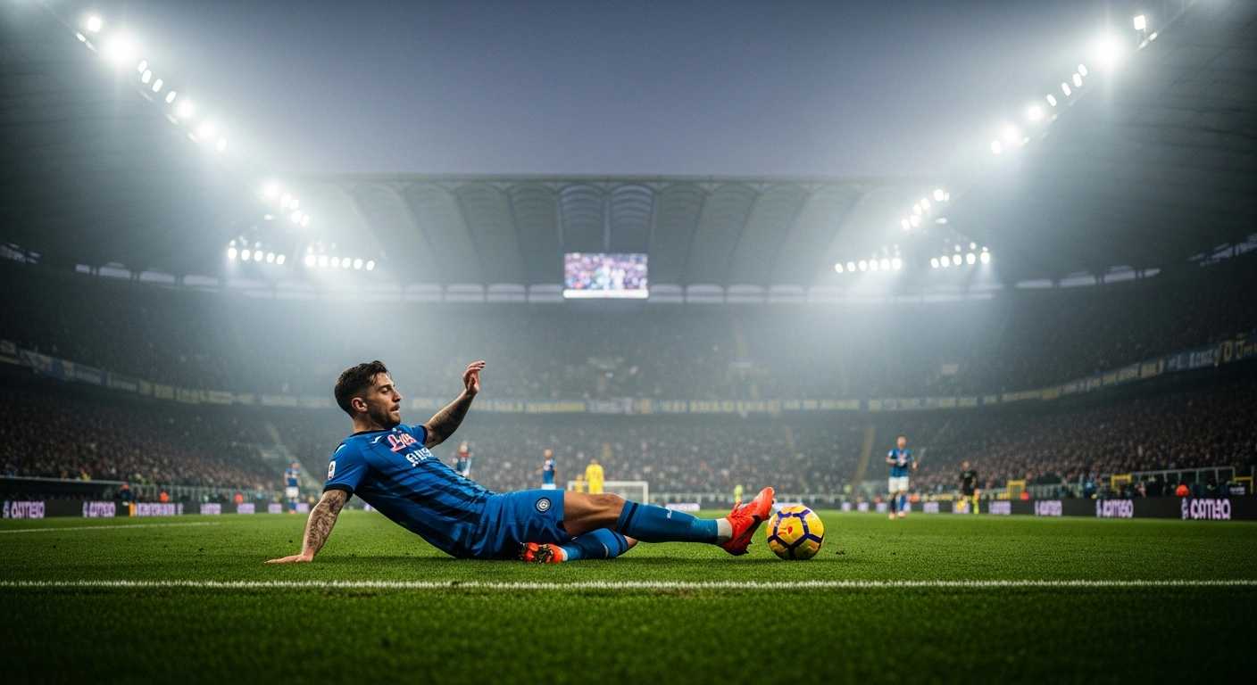 A Napoli football player celebrates a decisive goal on the pitch during a competitive Serie A match against Cagliari.
