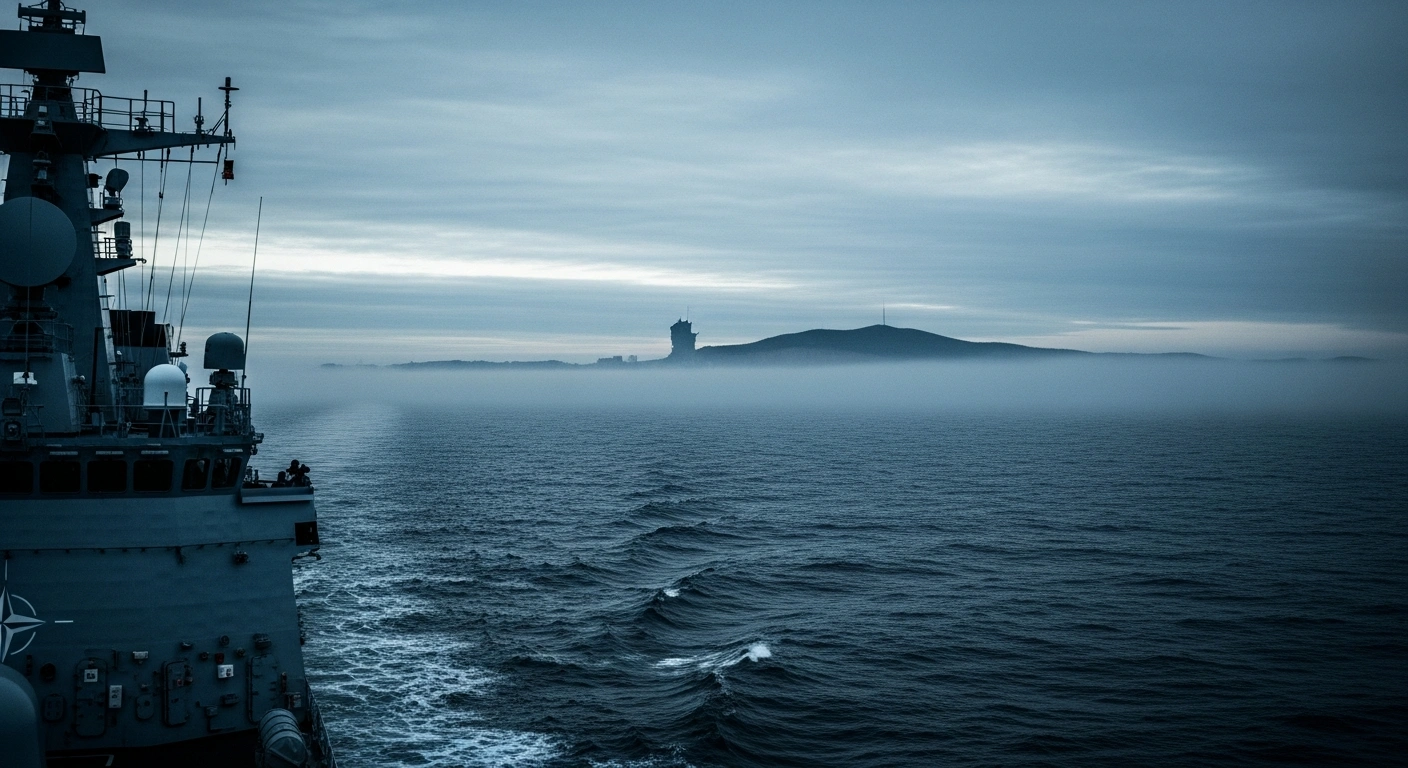 A NATO naval ship patrols the Baltic Sea near the Kaliningrad region to monitor security threats and maintain regional stability.