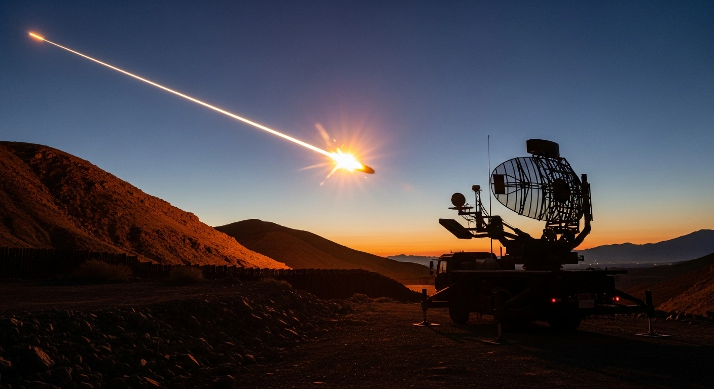 A NATO air defense system successfully intercepts an incoming ballistic missile in the night sky near the Turkish border.