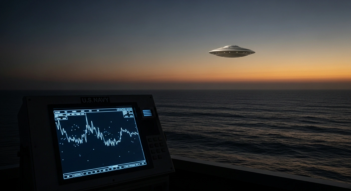 A mysterious metallic object hovers over the Virginia coast as the U.S. Navy investigates reports of unidentified aerial phenomena.
