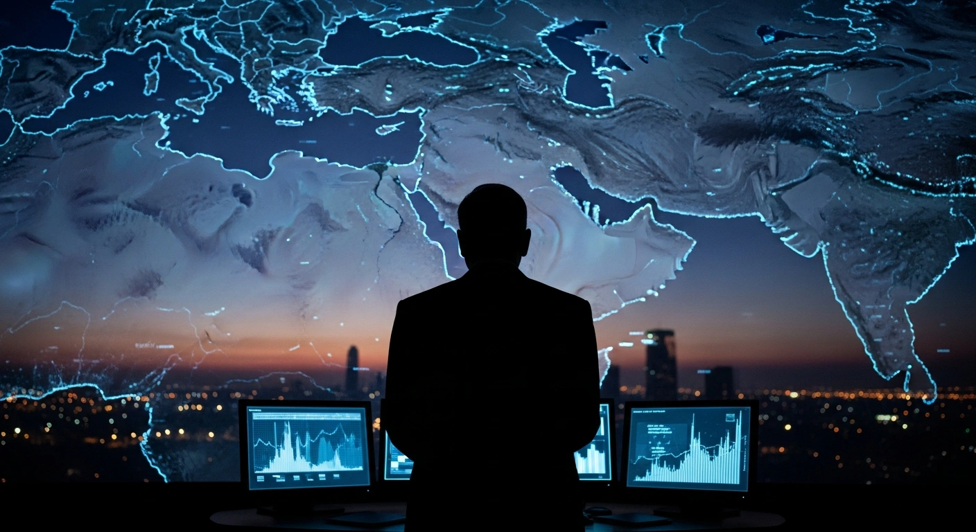 Israeli Prime Minister Benjamin Netanyahu stands in a dimly lit room while contemplating regional tensions and the potential for political change in Iran.