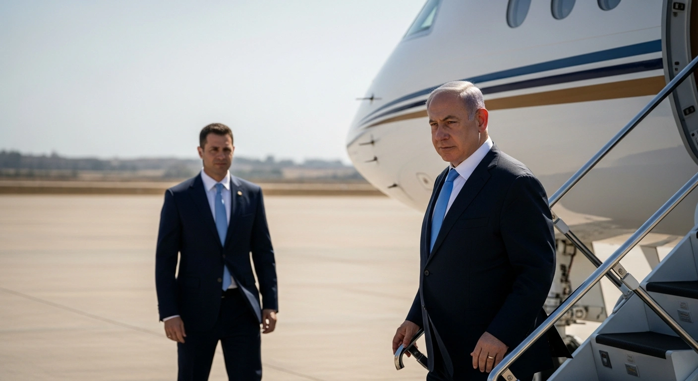Israeli Prime Minister Benjamin Netanyahu arrives back in Israel following his diplomatic visit to Washington, D.C. to discuss regional security and hostage negotiations.