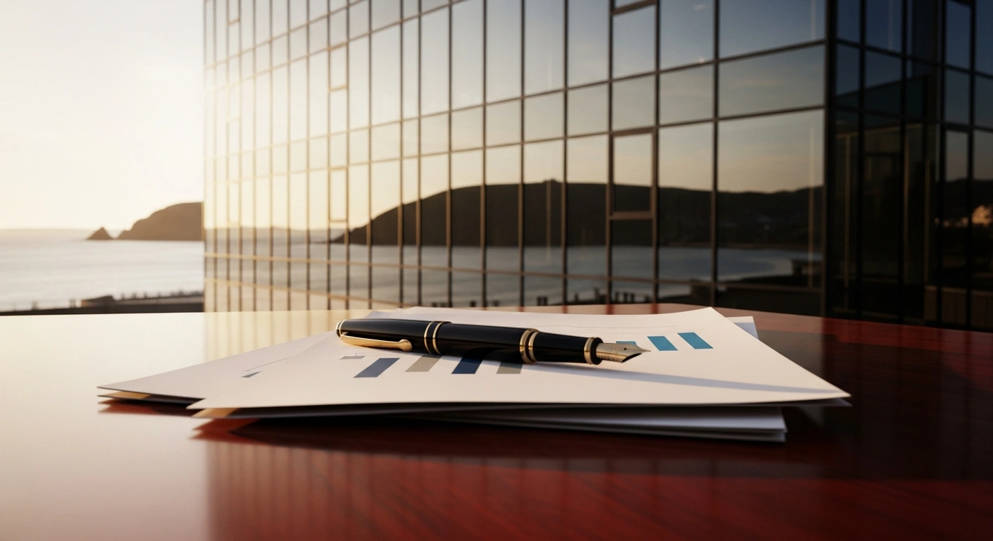 A professional office setting overlooking the Guernsey coastline represents the capital management strategy of Neuberger Private Equity Partners Limited following their share buyback.