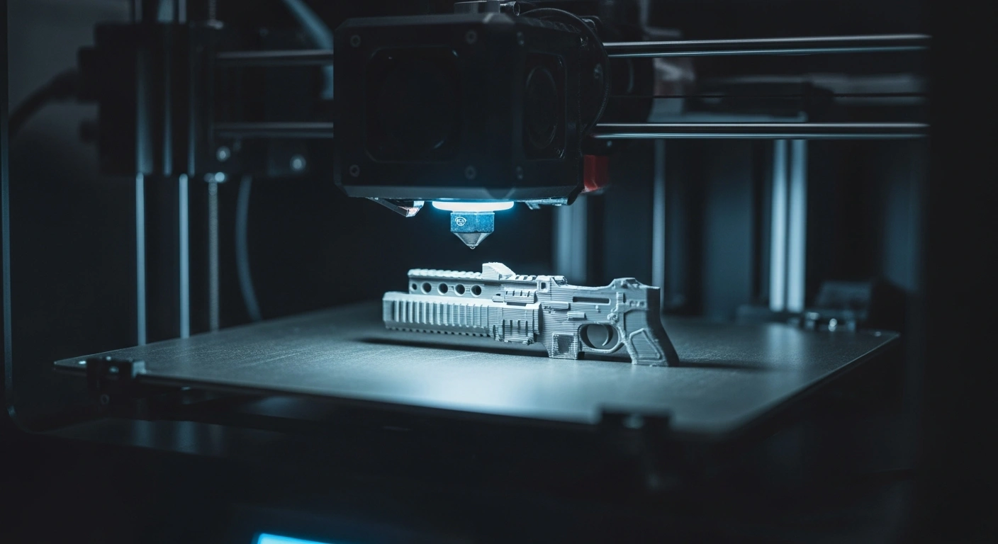 A 3D printer creates a firearm component in a workshop as part of new New York state legislation regulating ghost guns.