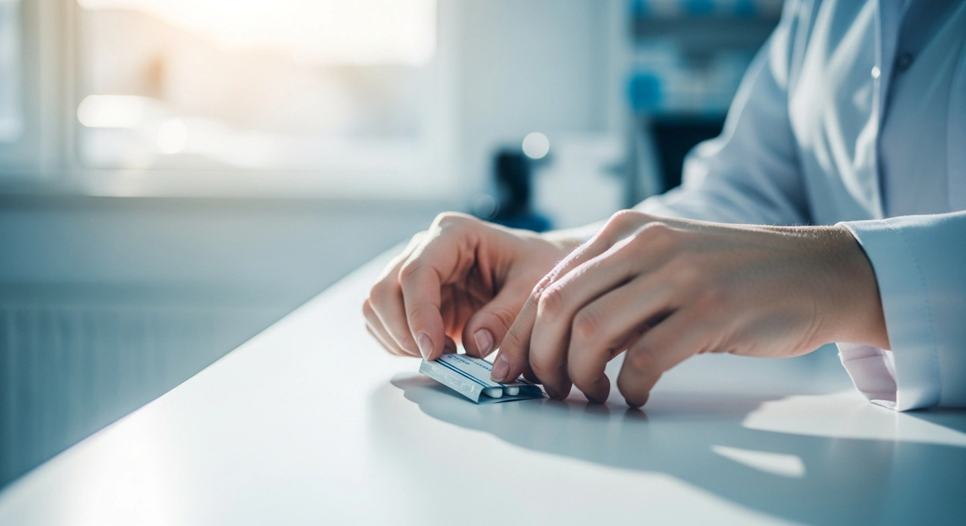 A pharmacist provides emergency contraceptive medication at a pharmacy in England to improve access to reproductive healthcare.