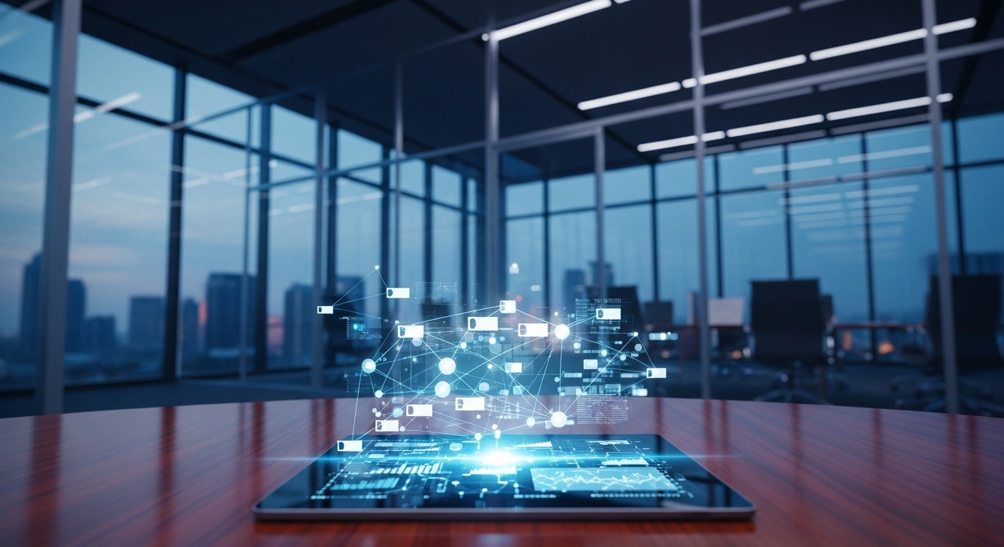 A digital tablet displaying complex health data networks sits on a table during a government review of the NHS and Palantir Technologies data platform contract.