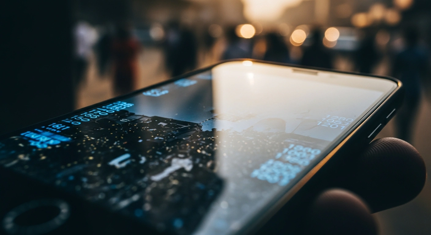 A smartphone screen reflects a busy street scene in Nigeria, highlighting the need for privacy enforcement against unauthorized filming on social media platforms.