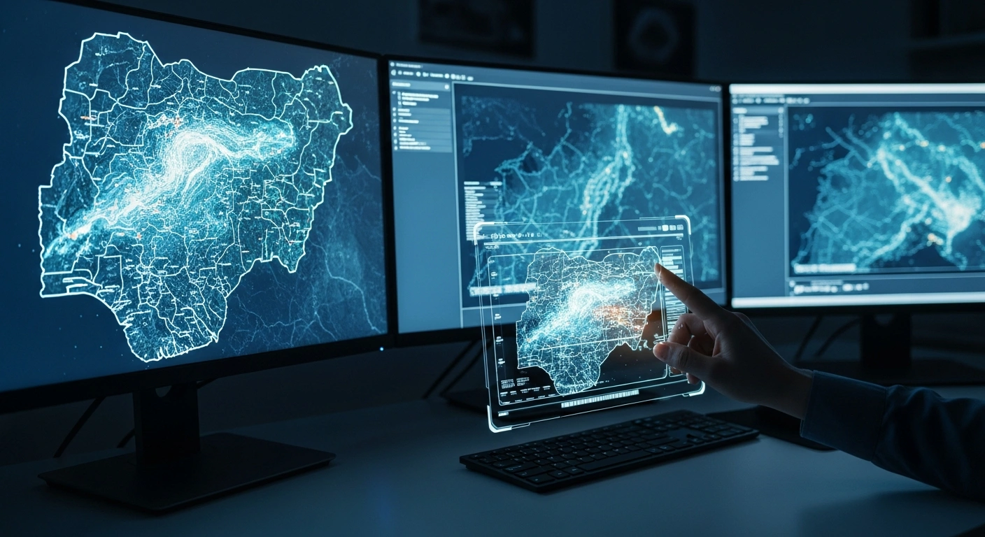 A technician uses advanced geospatial software to analyze digital satellite maps of Nigeria for the National Population and Housing Census.