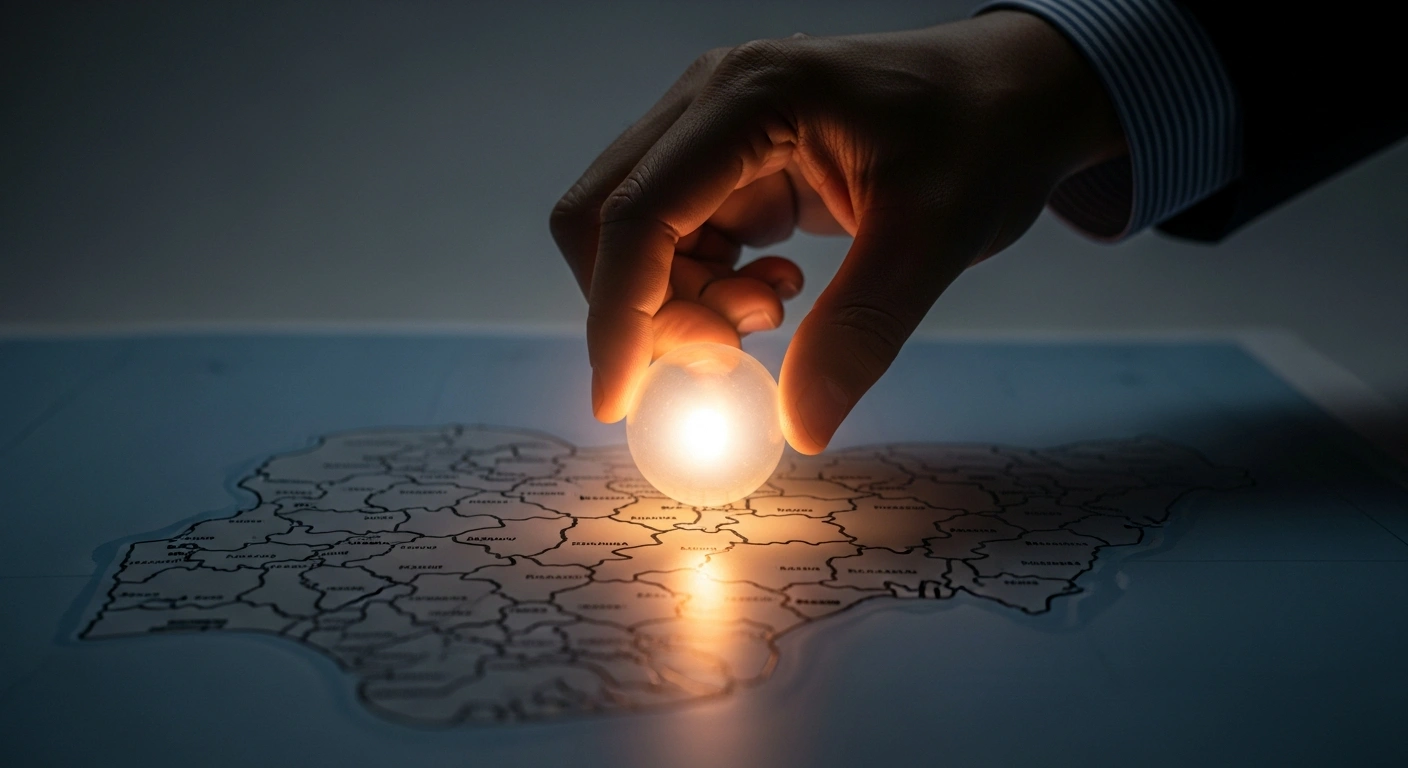 A close-up, low-angle shot depicts a hand placing a glowing orb of light onto a dark, textured map of Nigeria, symbolizing the 'Nigeria Religious Freedom and Accountability Act of 2026' introduced by U.S. Representatives Chris Smith and Riley Moore to combat Christian persecution and promote accountability.