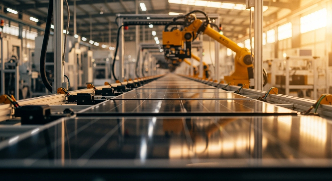 A modern solar module manufacturing facility in Nigeria produces high-quality solar panels for export to the United States.