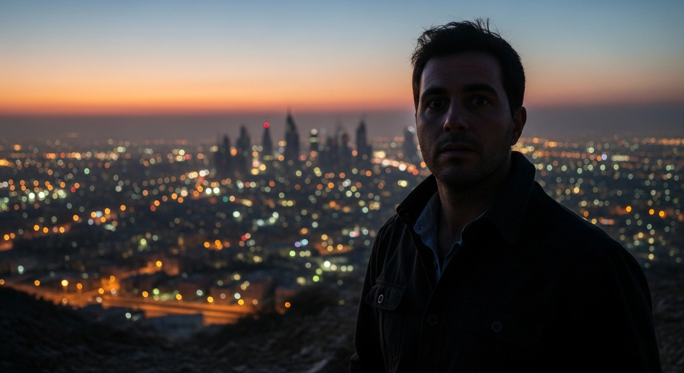 A lone figure, representing a Nigerian citizen, stands silhouetted against a dramatic twilight cityscape in the Middle East, conveying the vigilance and restricted movement advised by the Nigerian government's travel advisory for its citizens in Iran and Gulf States like Qatar, Bahrain, Kuwait, UAE, and Saudi Arabia amidst escalating military actions and heightened tensions.