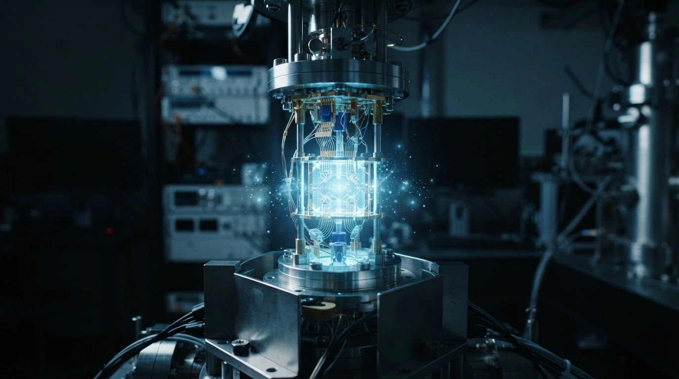 A high-tech quantum sensor glows in a laboratory setting to demonstrate new technology for the detection and monitoring of nuclear materials.